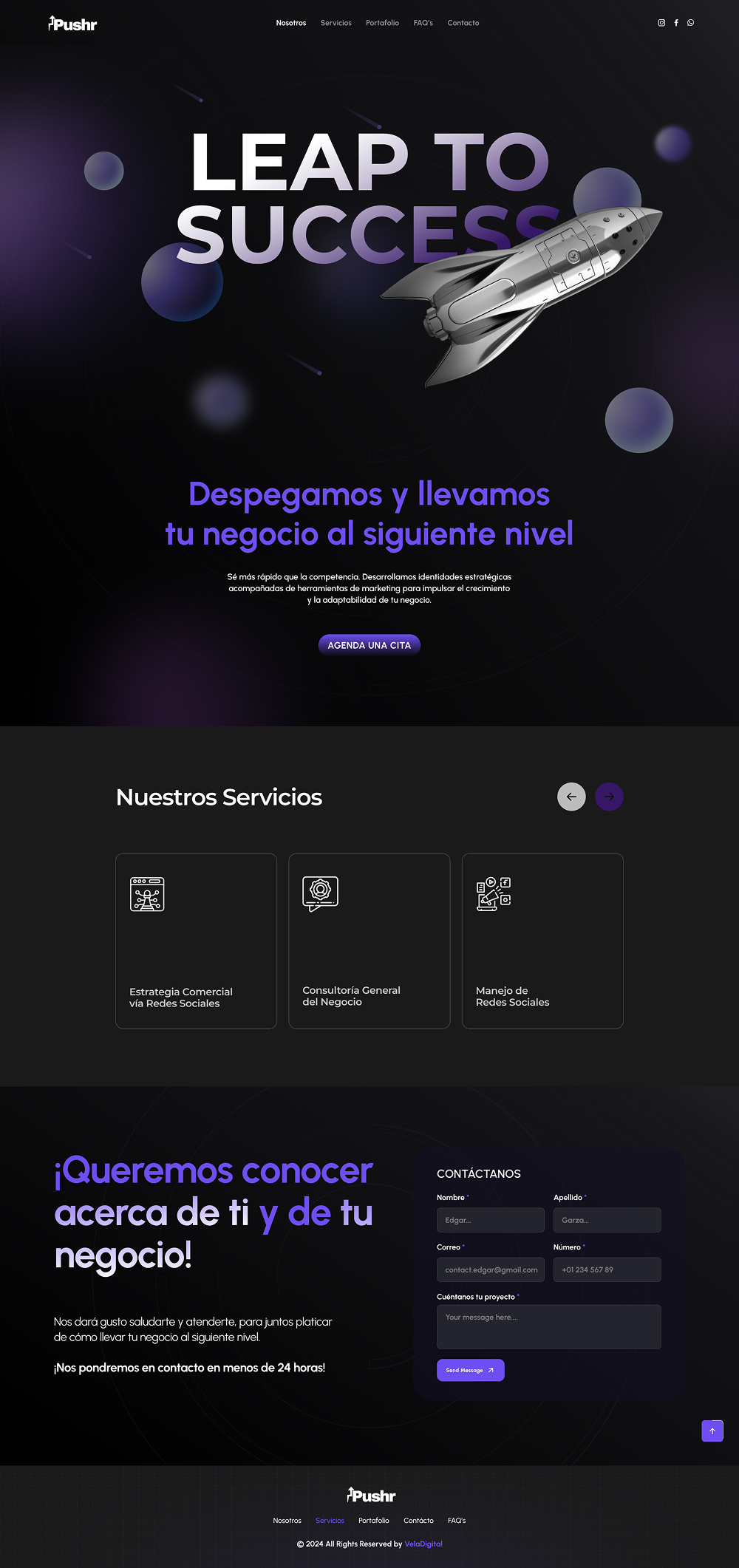 Pushr: portada de la agencia con el mensaje «Leap to Success»