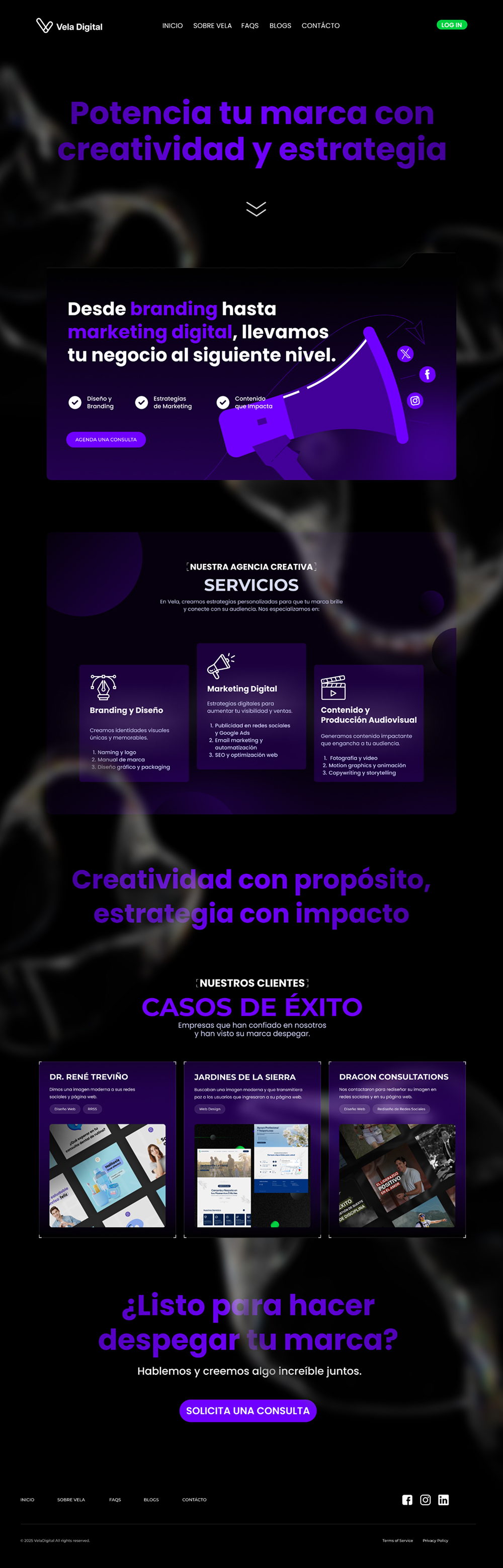 Vela Digital: página de marca con servicios y casos de éxito