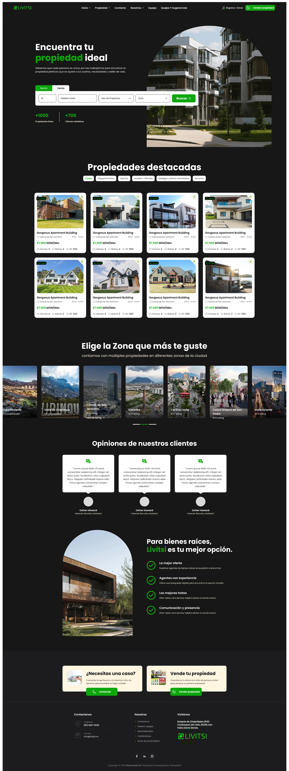 Livitsi: portada de la inmobiliaria con buscador y propiedades destacadas