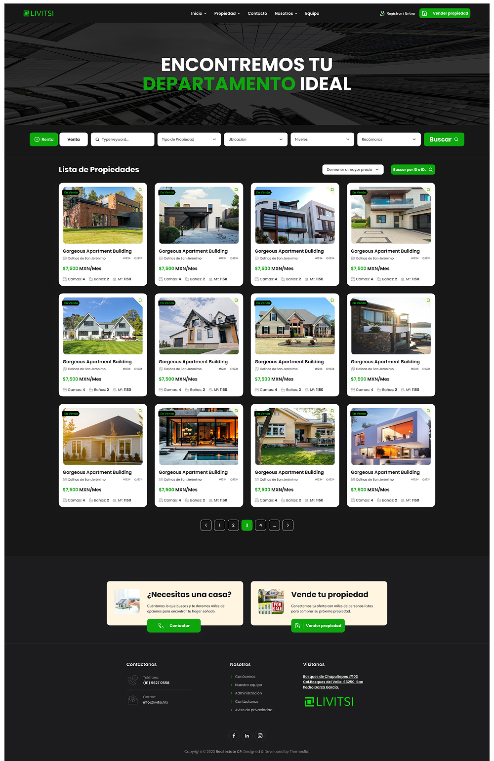 Livitsi: listado de departamentos con filtros de búsqueda