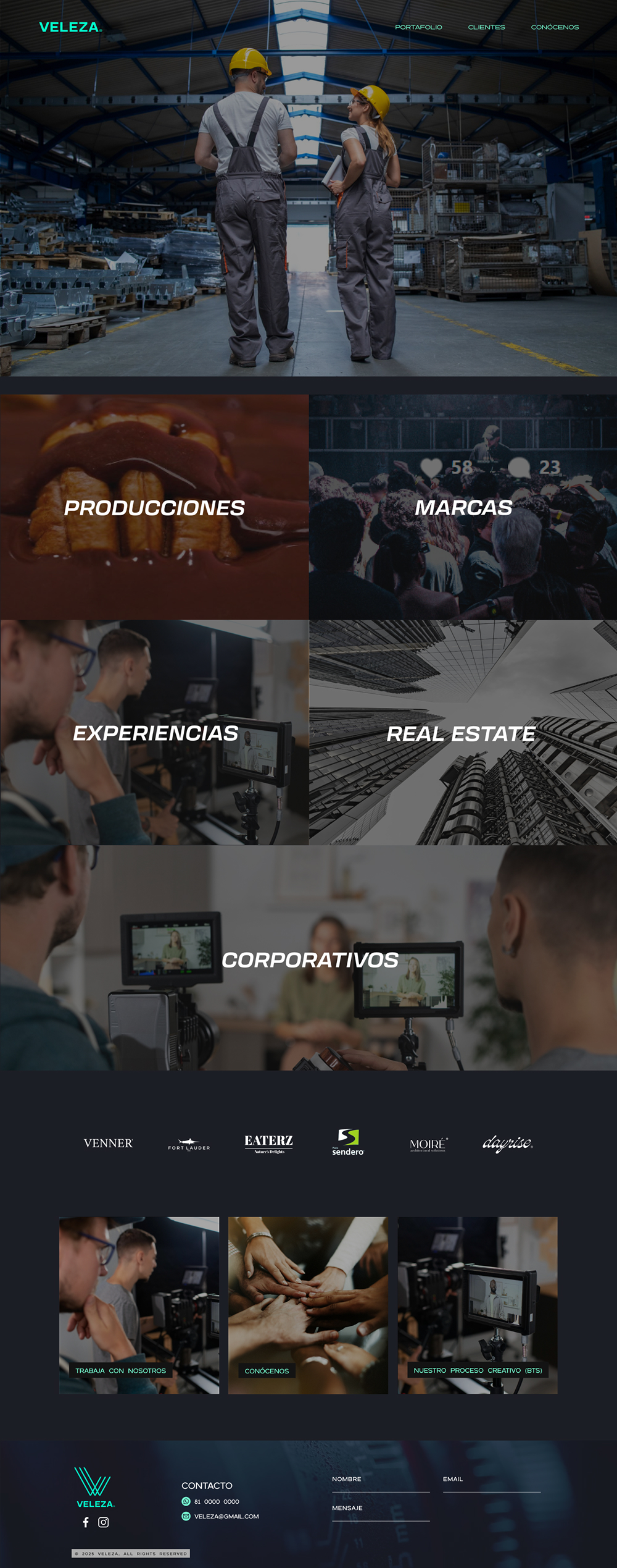 Productora audiovisual: portada con las líneas de negocio en mosaico