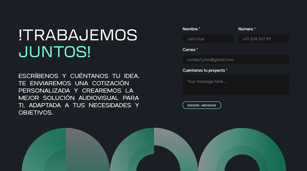 Productora audiovisual: sección de contacto «¡Trabajemos juntos!»