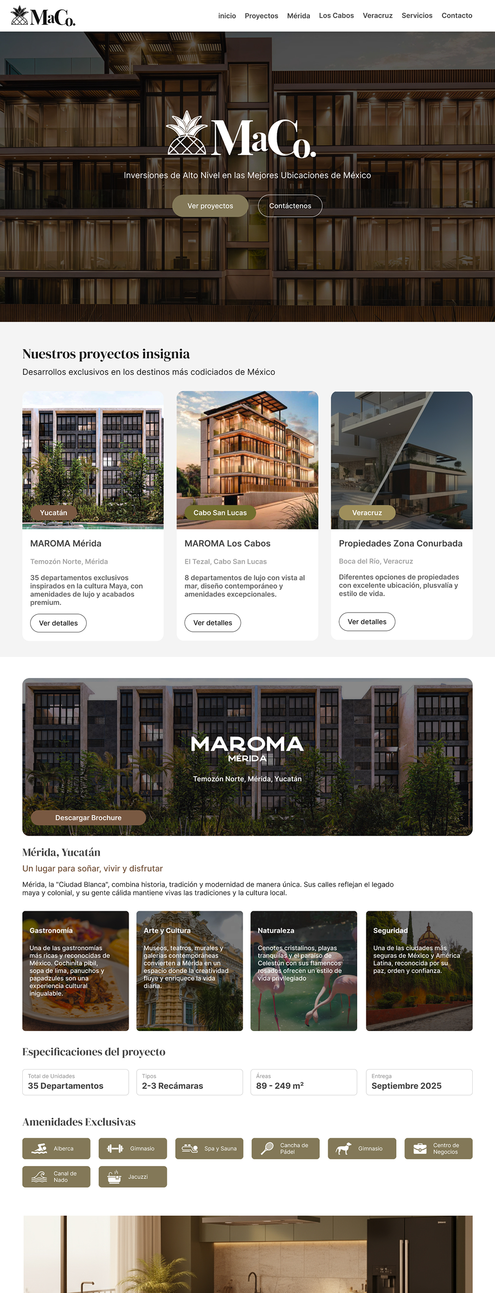 M&Co.: sitio inmobiliario con los proyectos insignia y el detalle de un desarrollo