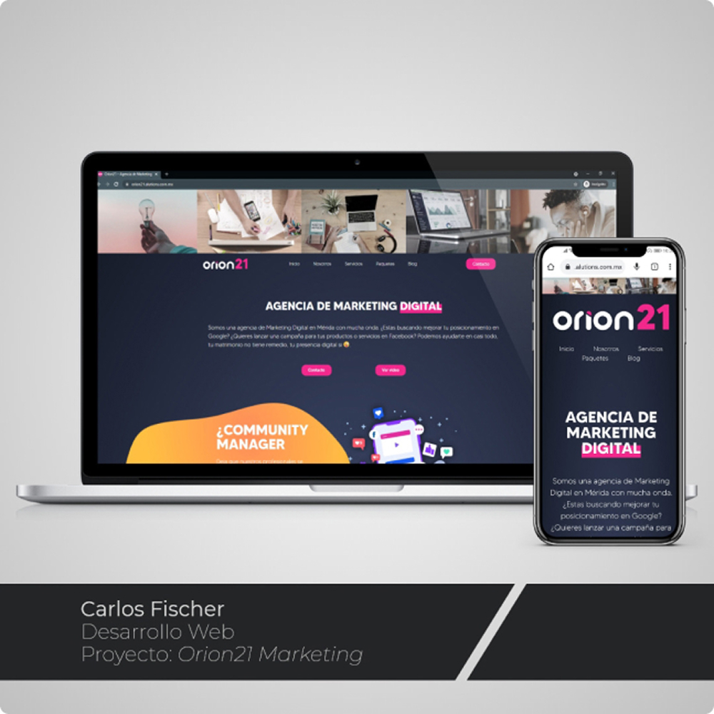Orion21 Marketing: presentación del sitio en escritorio y móvil