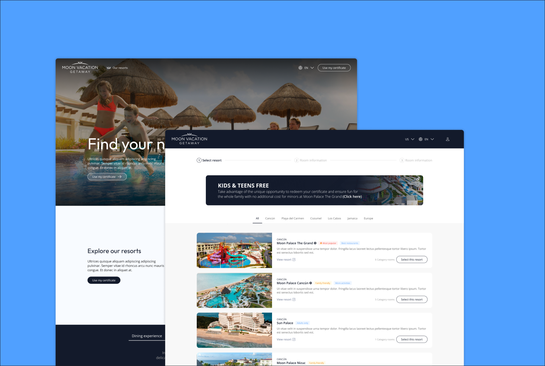 Pantalla principal del rediseño de Moon Vacation Getaway